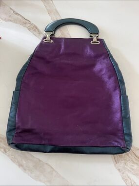 Marni Shimmery Purple and Teal Leather Structured Top-Handle Women's Hand Bag